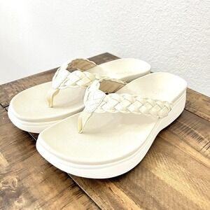 Vionic Kenji Braided Platform Thong Sandals Cream Size 9‎ Beachy Comfort